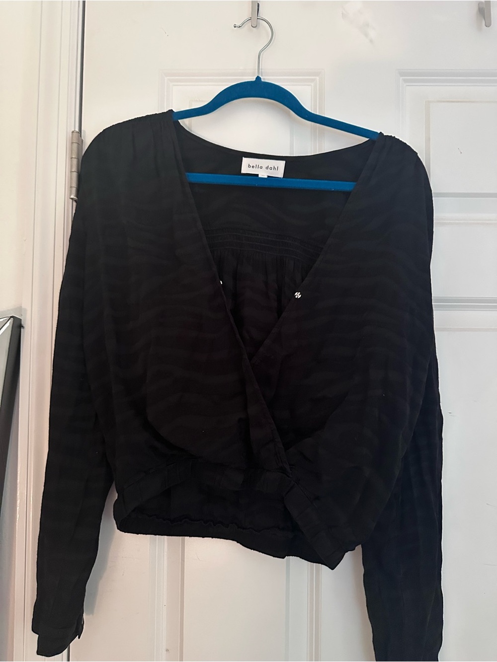 Bella Dahl Black Wrap-Front Long Sleeve Blouse
